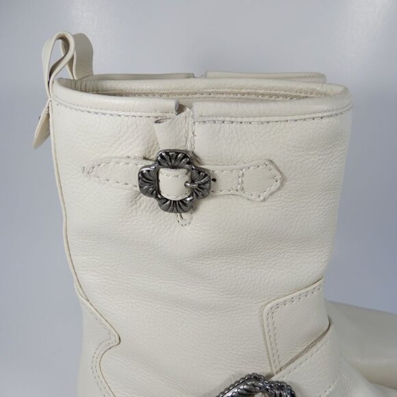 Larroude Hardy Buckle Moto Western Boots Size 8 Natural White Leather NEW $450 - Picture 10 of 16